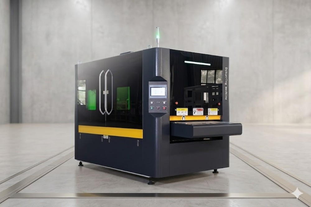 Industrial deburring machine for laser cut metal parts finishing