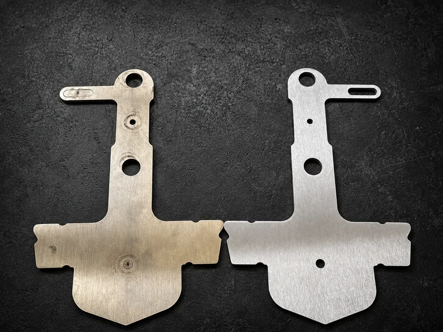 Metal parts showing surface finishing and edge treatment