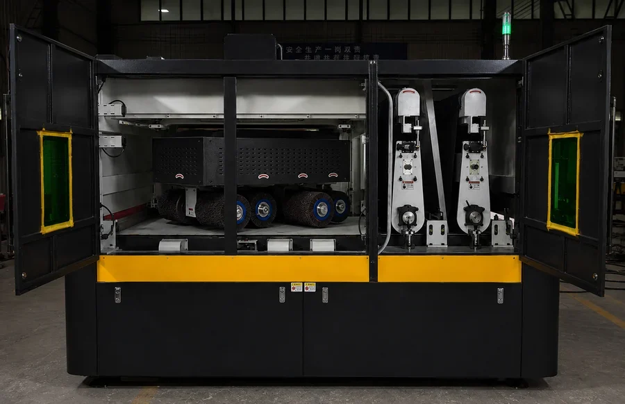 Lasvio 1300BBR machine interior for slag removal and edge rounding